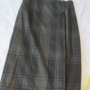 VINTAGE LAUREN RALPH LAUREN 100% WOOL LONG SKIRT PLAID FRINGE WRAP GREEN SIZE 14